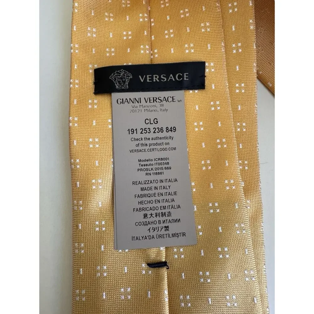 GIANNI VERSACE vintage silk neck tie Yellow Men’s Logo Made In Italy